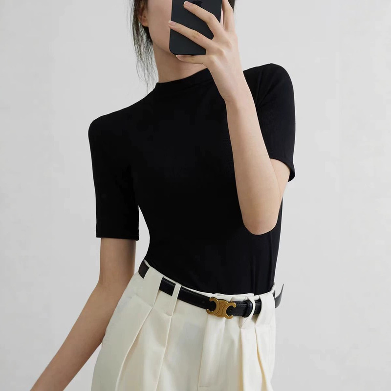 Fine-spun, lightweight, mid-sleeve, 2026 autumn/winter, half-high-neck, slim-fit merino knit base layer sweater for women, simple and versatile