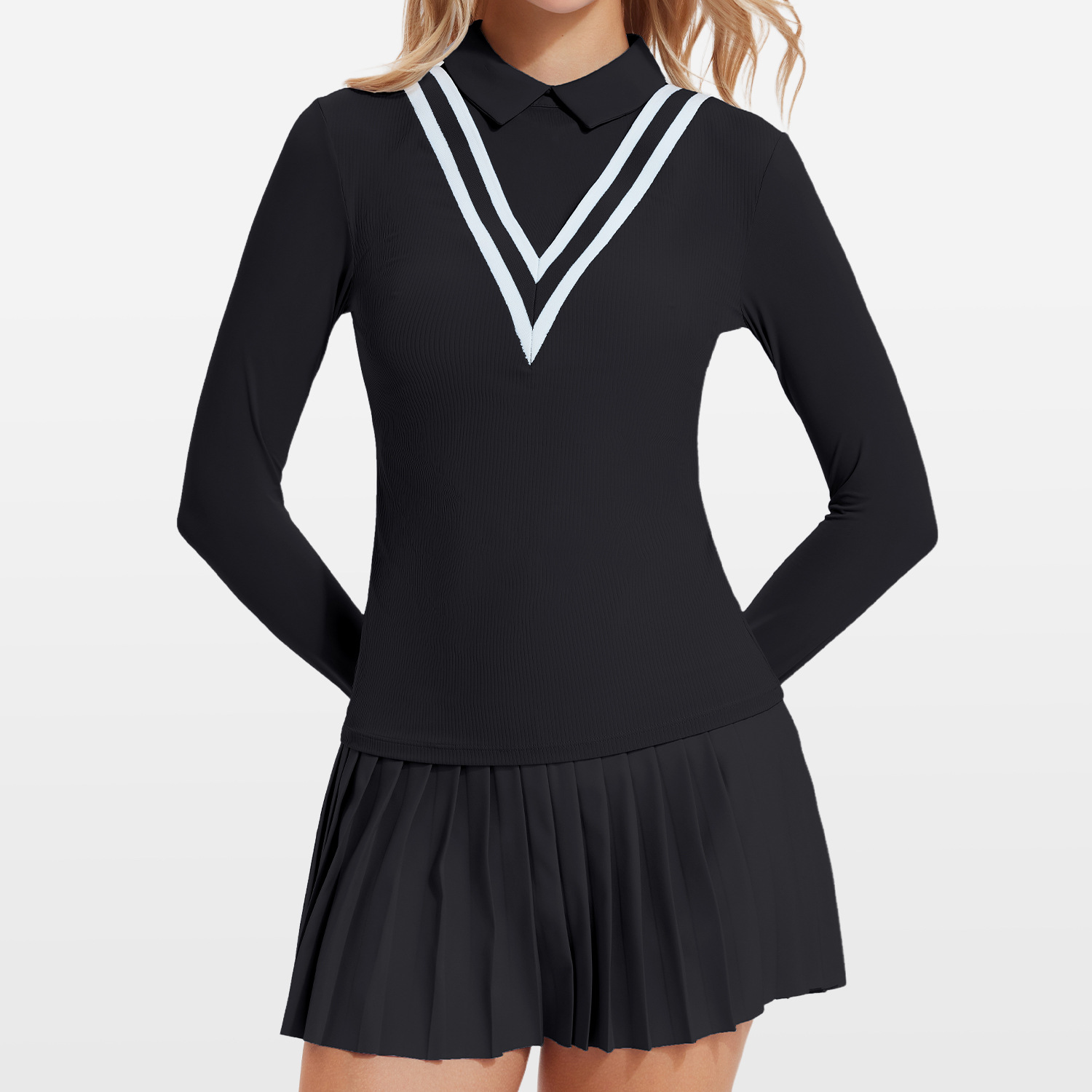 Nuevo deporte transfronterizo de mangas largas con solapa polo camiseta de golf ventilada de fitness tenis ropa de fitness set