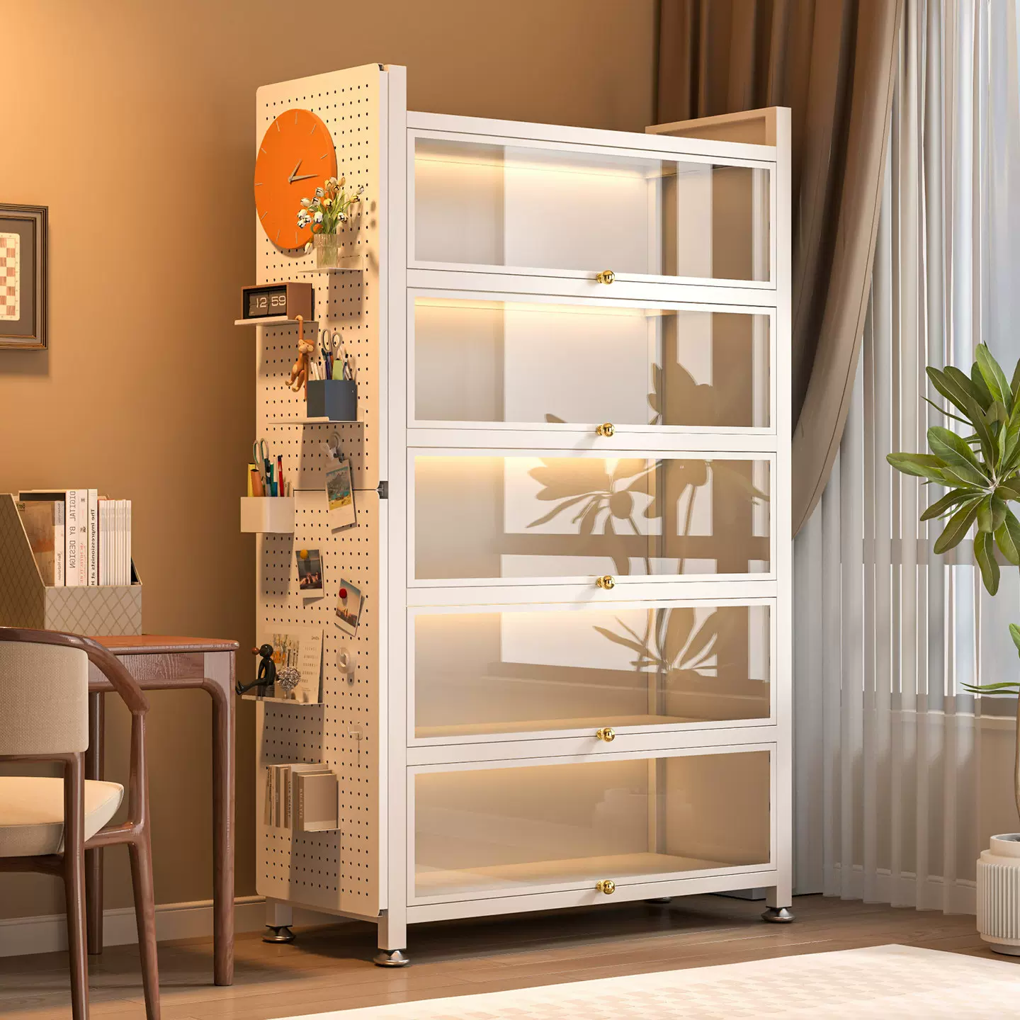 钢制书架带门书柜防尘玻璃手办展示柜透明痛柜家用收纳柜铁皮柜子