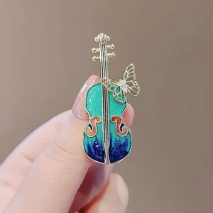 Antique fashion enamel violin brooch high-end elegant musical instrument pipa corsage coat coat pin accessories