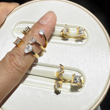 速卖通外贸新款水滴链条锆石戒指镶钻开口星星女士指环戒指批发