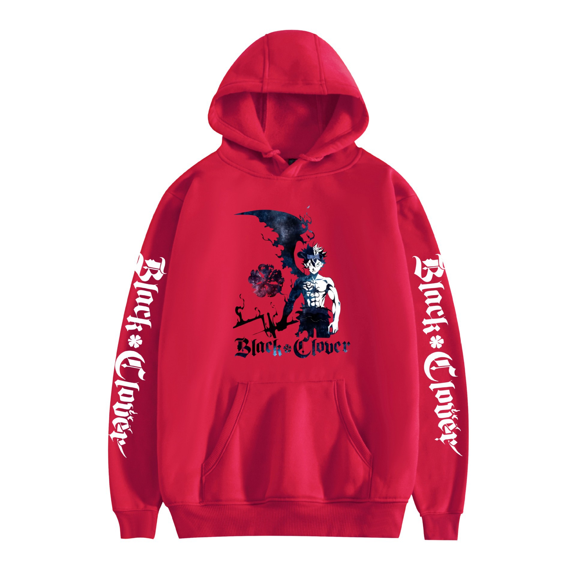 Suéter con capucha periférico de animación de trébol de cuatro hojas negro bidimensional marca de moda sudadera con capucha suelta casual más chaqueta de terciopelo nuevo