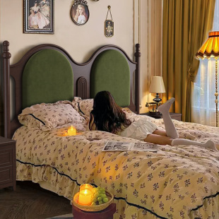 French Retro Soft Bag Bed 1.8 m Big Bed Master Bedroom Solid Wood Furniture Simple Middle Ancient Double Bed Light Luxury Fabric