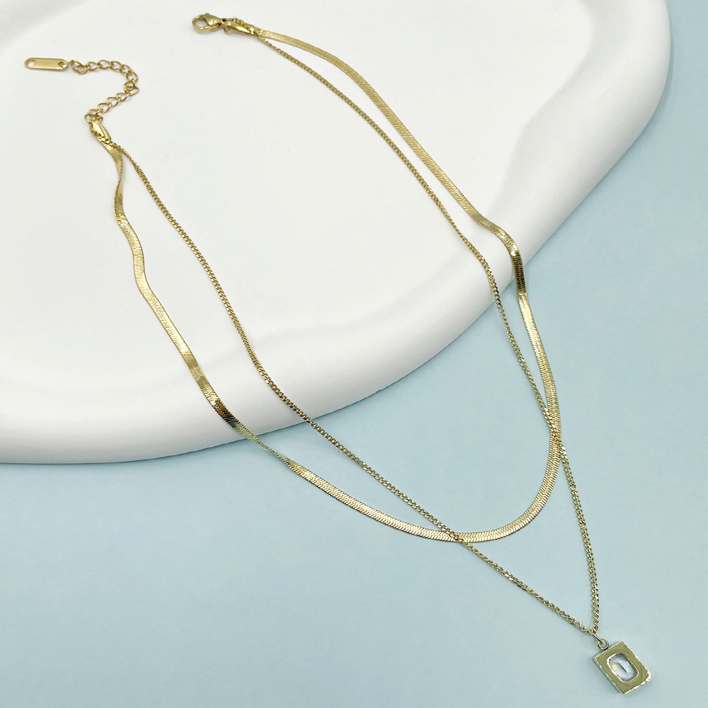 Fashion Square Stainless Steel Titanium Steel Inlay Zircon Layered Necklaces 1 Piece