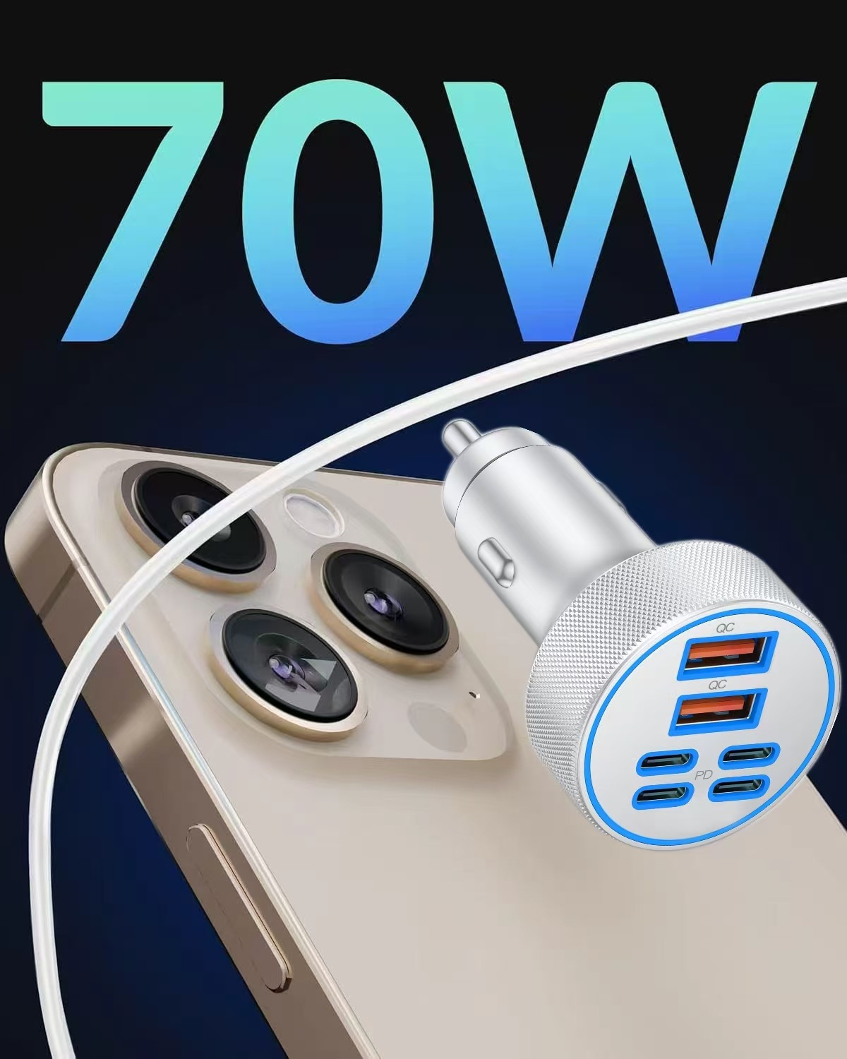 Cross-border one-to-four aluminum alloy super fast charging dual PD30W dual QC cigarette lighter car mobile phone charger factory