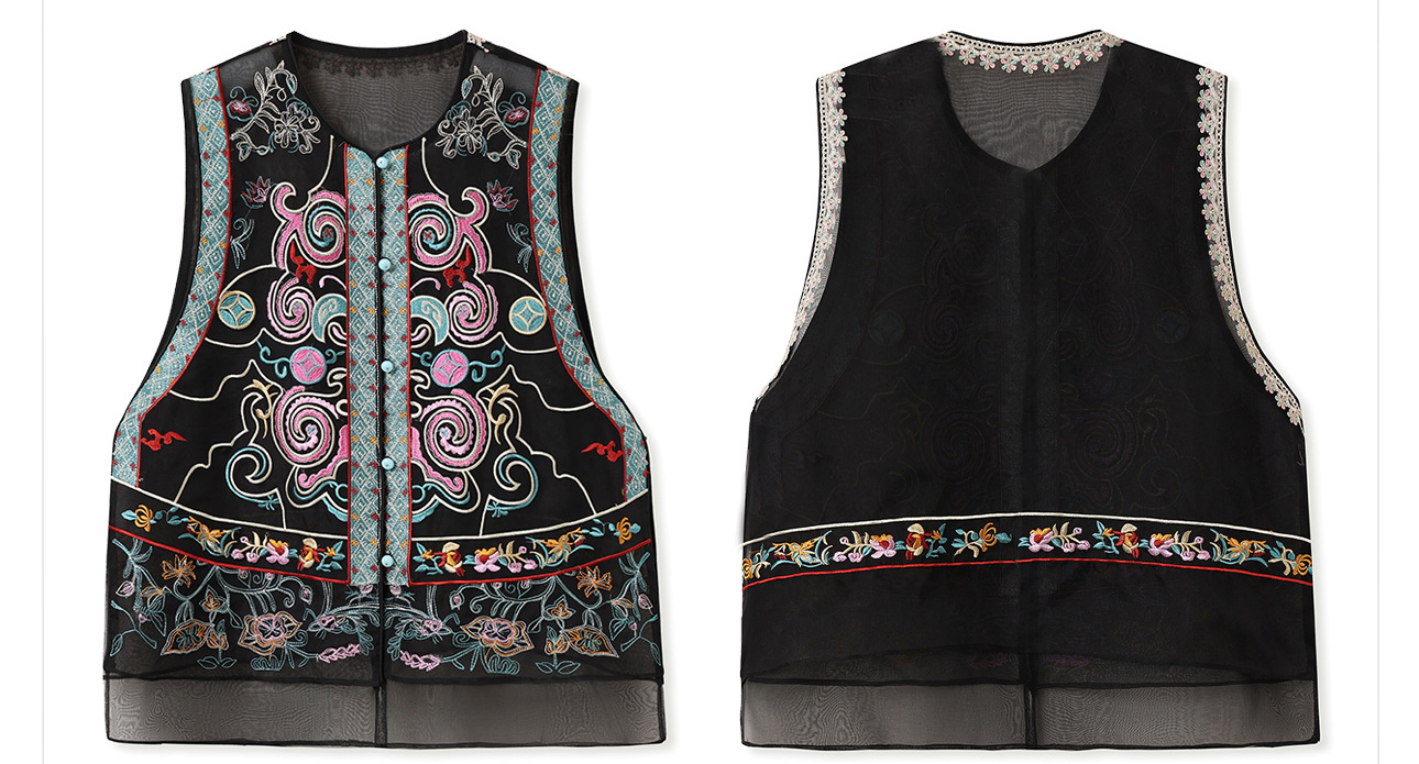 Áo vest cổ đứng phong cách retro Trung Hoa, thiết kế thêu, chất liệu tơ dâu tằm, mẫu ZX N4045 — Màu đen, Hồng mơ chi tiết 40