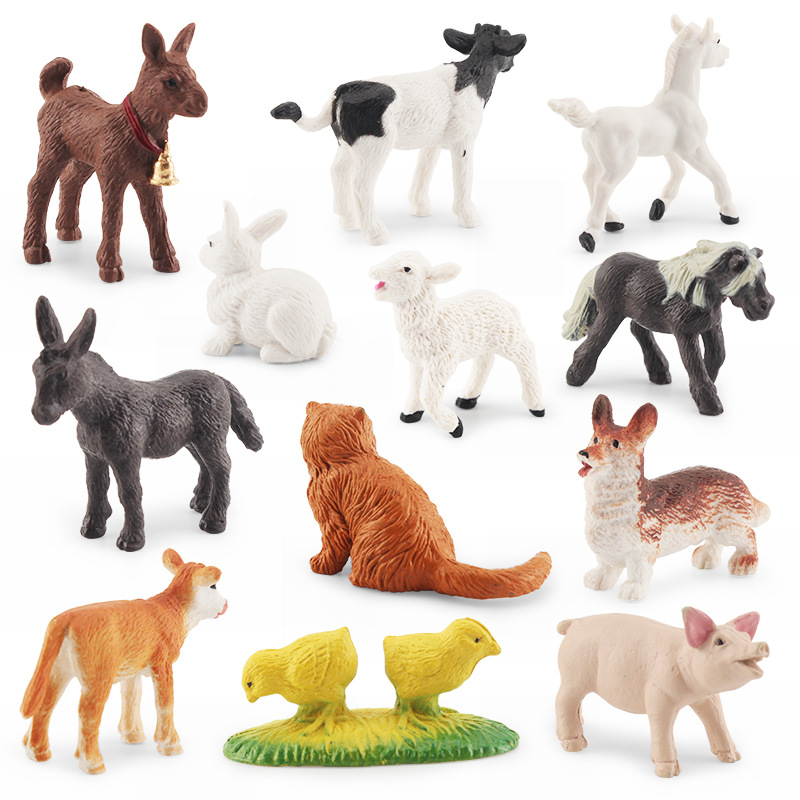 Simulación de granja aves modelo animal gato perro cerdo cabra burro caballo pollo granja cachorro escena estática decoración juguete