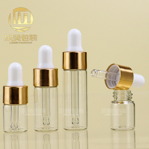 Original solution bottle 2ml 3ml 5ml brown essential oil bottle electrochemical aluminum ring nipple bottle transparent dispensing dropper bottle