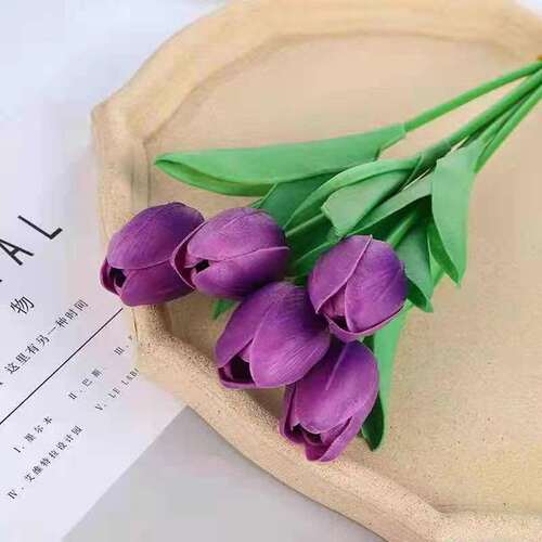 Simulated flower moisture-handled tulip home living room decoration photo prop small and fresh fake flower bedroom decoration