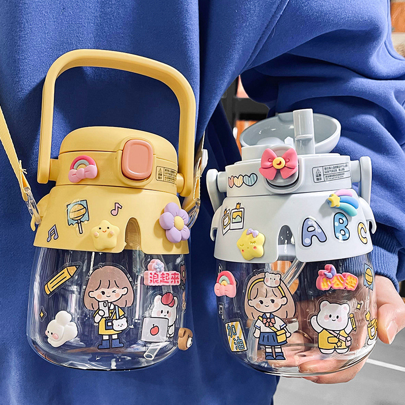 Double Drinking Glass Cup, Heat-Resistant, Explosion-Proof, High-Temperature Resistant, Large Capacity, Straw, Large Belly Glass Water Cup, Popular Style for Women