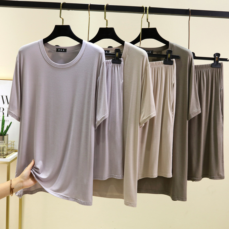 Summer New Men's Crewneck Short-sleeved Base Shirt Pocket Loose Shorts Modal Thin Yuan Song Casual suit