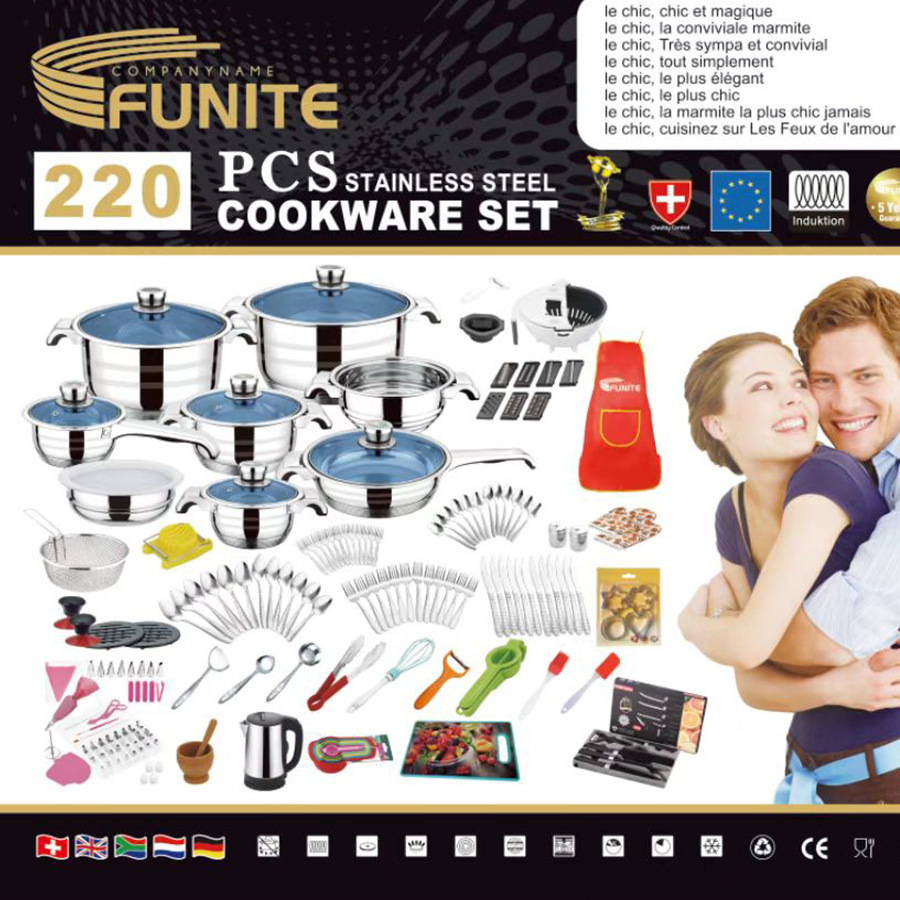 FUNITE 220PCS 수출용 스테인리스 냄비 세트 아프리카 조리기구 세트