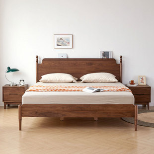 North American black walnut wood solid wood bed vintage 1.5 single modern master bedroom 1.8 m French double bed medieval simple