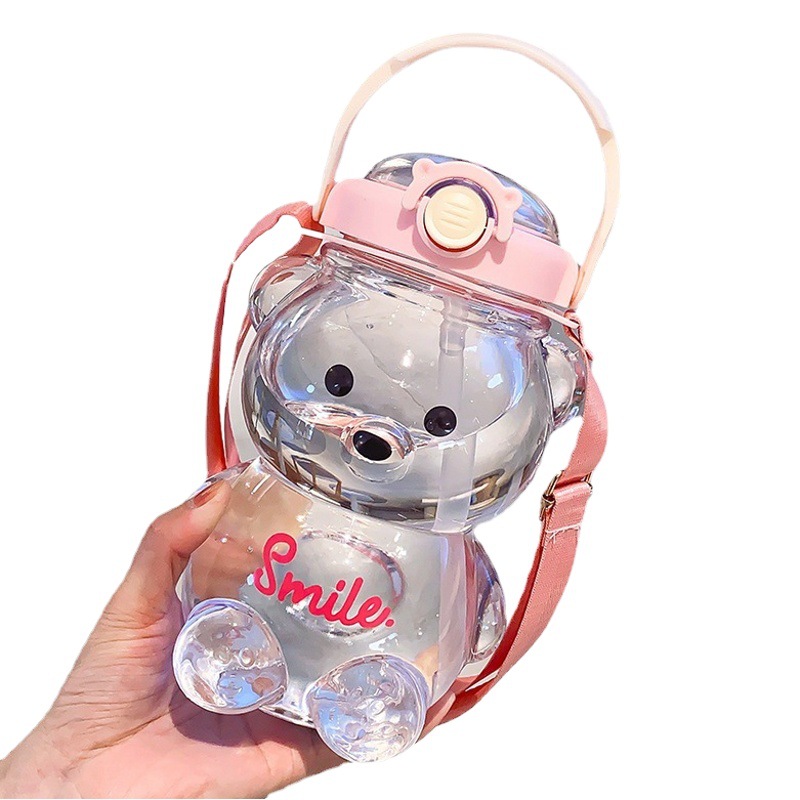 Lindo oso taza de agua de verano de gran capacidad taza de paja niñas taza de plástico de alta apariencia hervidor portátil taza grande del vientre