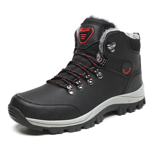 Winter Plus Size Fleece Hiking Boots, Warm Snow Boots for Men, Men's High-Cut Cotton Boots, Thick Sole Outdoor Casual Shoes