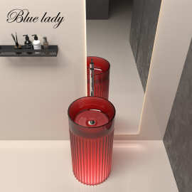 透明树脂立柱盆家用民宿酒店卫生间落地式一体艺术洗手盆简约侘寂