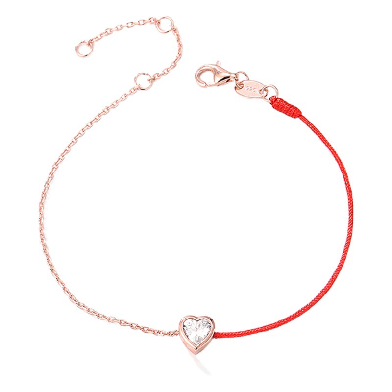 S925 plata esterlina en forma de corazón ZIRCON costura cuerda de color pulsera Mujer simple todo fósforo estilo coreano diamante incrustado suerte cuerda roja joyería