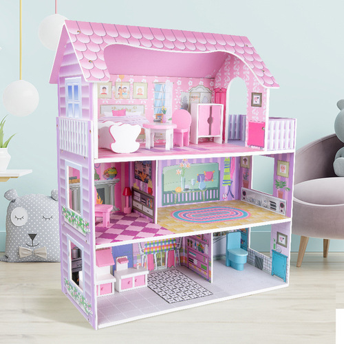 Wooden playhouse dollhouse baby simulation villa pink princess house parent-child interactive leisure time dollhouse