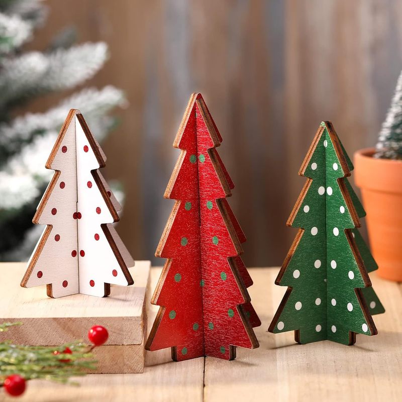 25 クリスマス装飾木製クリスマスツリーオーナメントデスクトップセンターピースクリスマス装飾立体クリスマスツリー 3 点セット|undefined