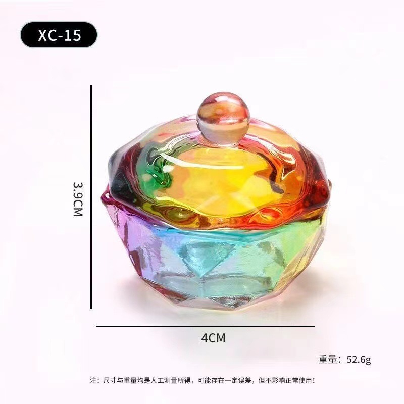 Vaso de Cristal para Manicura con Tapa Cristal Blanco Aurora Multicolor para Salón de Uñas