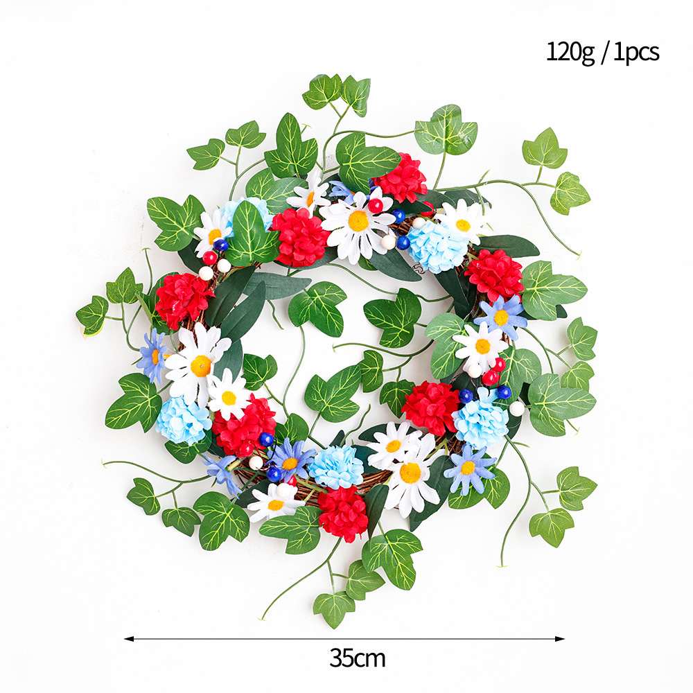 Día DE LA Independencia Garland decoración puerta decoración rojo blanco azul flor artificial flor Wildflower decoración Navidad Garland ratán anillo
