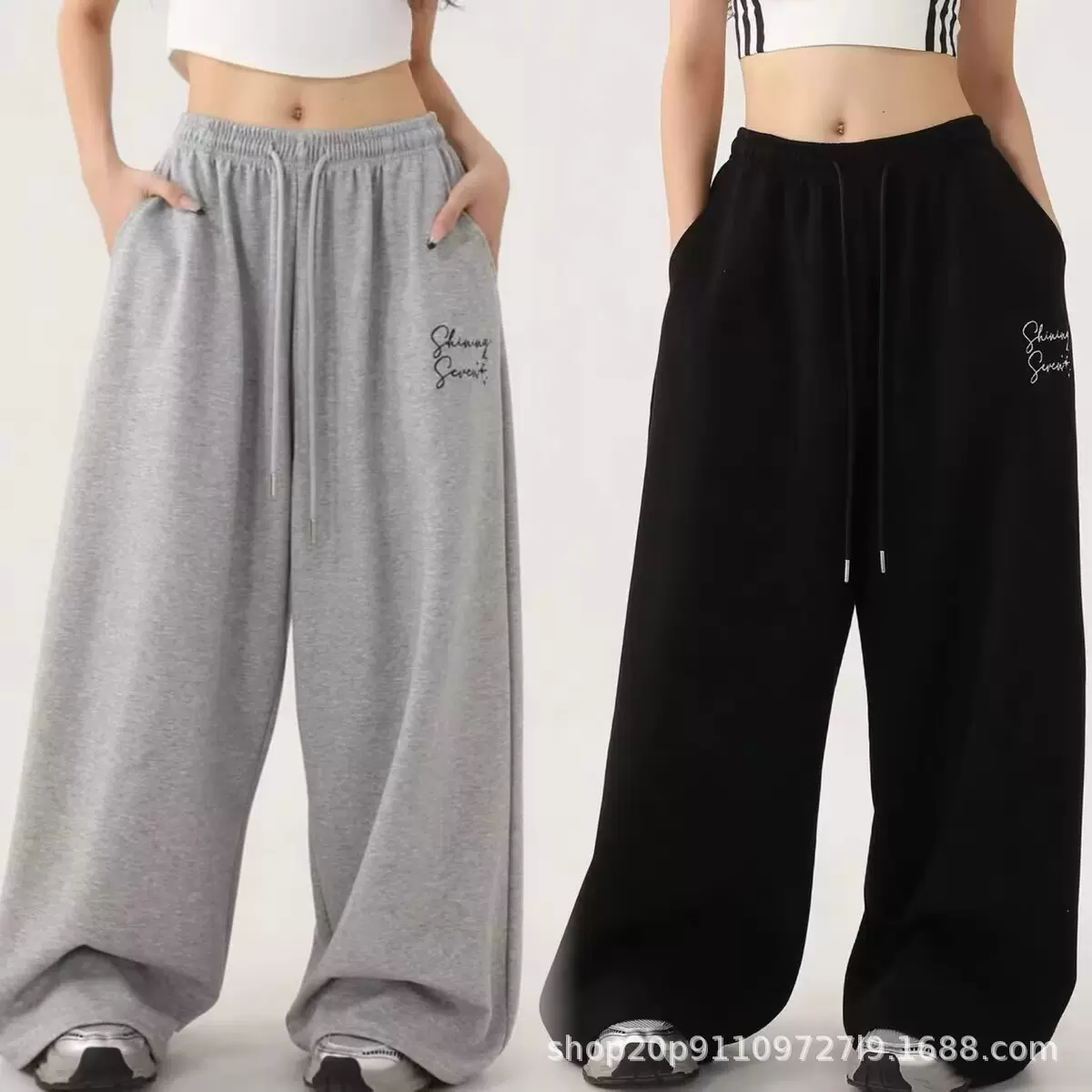 跨境外贸美式街舞爵士跳舞卫裤字母印花男女亚马逊宽松休闲运动裤