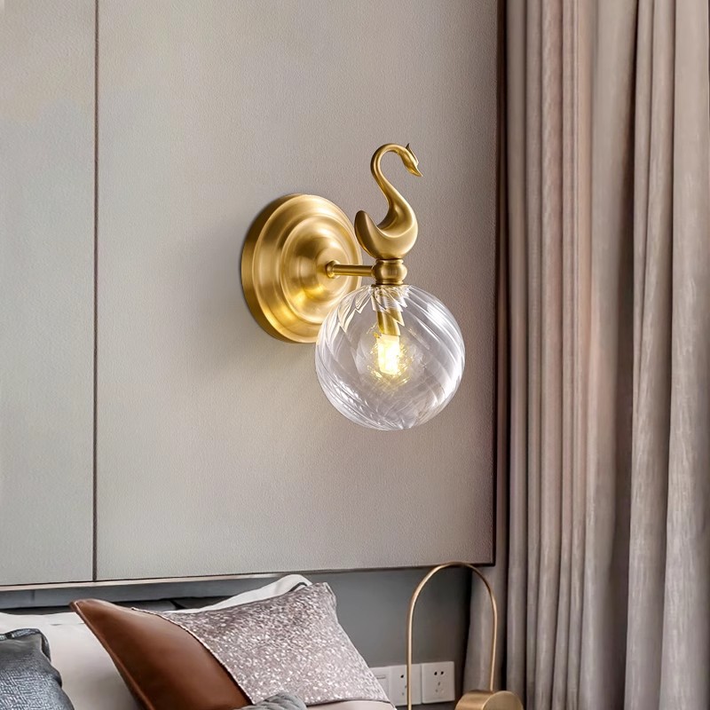 Pasillo sala principal sala de estar corredor de latón lámpara de pared lujosa lámpara de cama cisne dormitorio de cabecera bronce moderno estilo americano