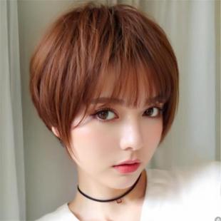 Douban's Popular Wig for Girls with Oblique Bangs, Black Short Straight Hair, Fashionable Full Headgear, Chemical Fiber High Temperature Silk Factory Direct Sale