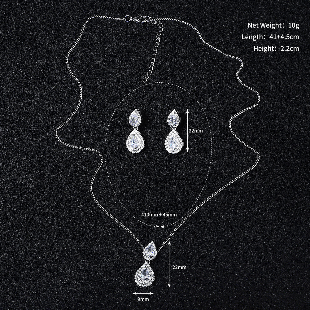 Fashion New Style  Drop-shaped Zircon Earrings Necklace Set display picture 4