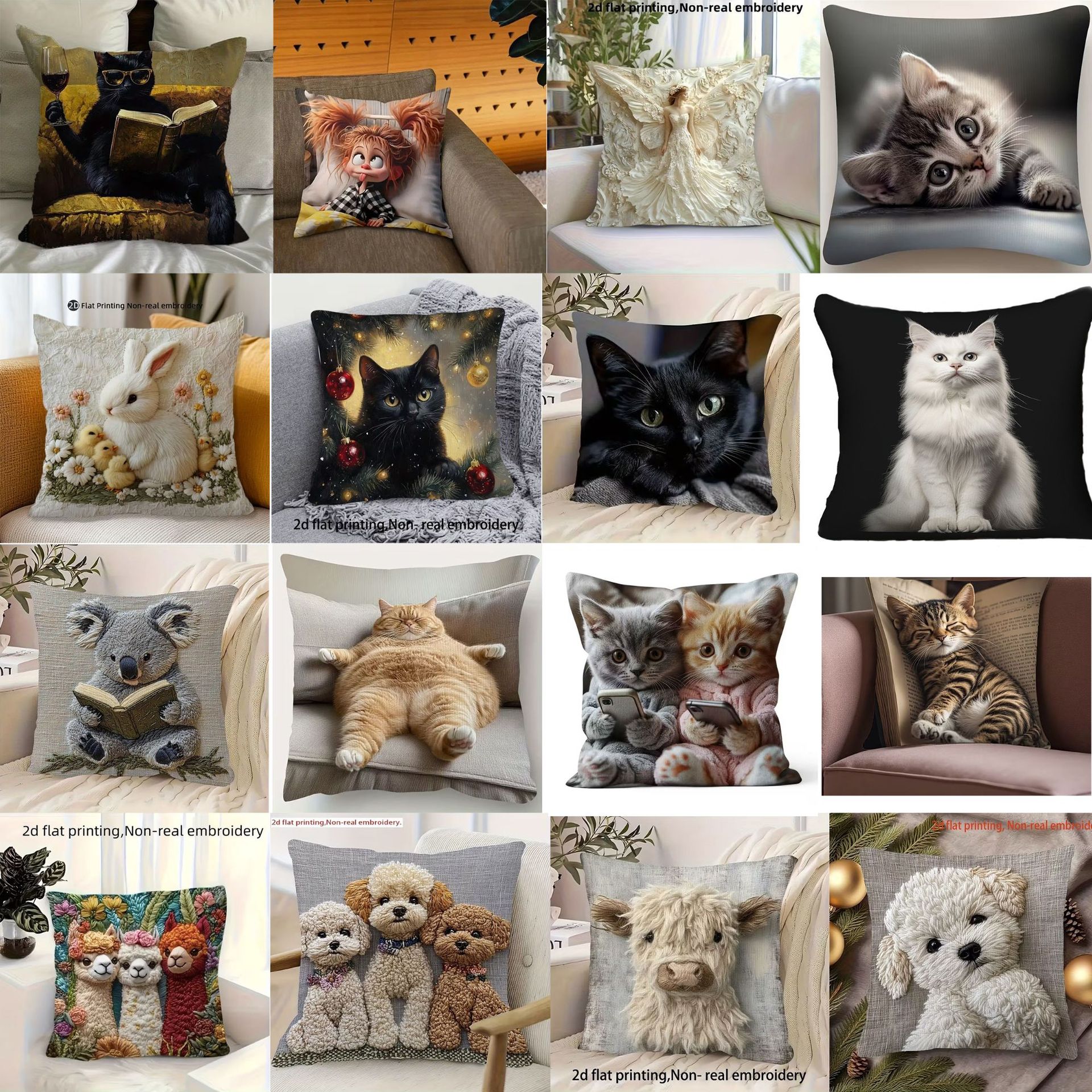 TEMU热销玩手机的猫猫抱枕套可爱猫咪卧室家居沙发装饰靠垫套批发