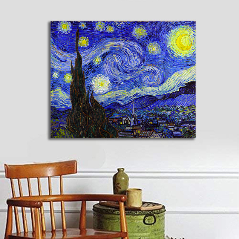 Pintura de decoración de hotel Abstracción de estrellas Pintura colgante Van Gogh Pintura al óleo Impresión de lienzo Arte Decoración de oficina Pared sin marco
