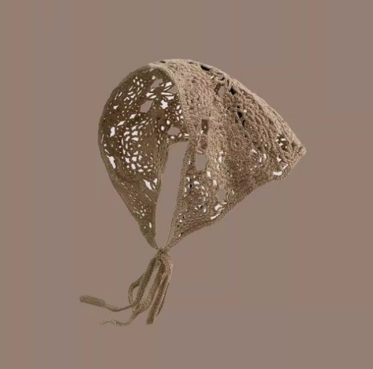 La primavera y el otoño de estilo coreano de moda de punto de ganchillo triángulo hueco bufanda femenina dulce linda chica estilo flor pañuelo de pelo banda de moda