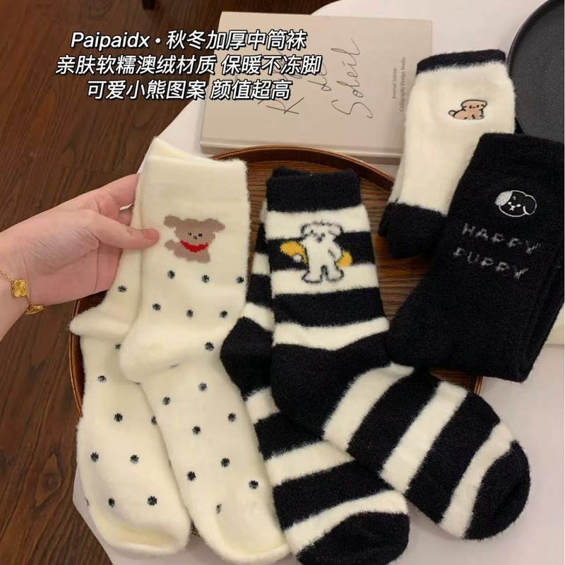 加绒加厚保暖袜子女款秋冬2025新款爆款ins潮卡通中筒袜澳绒长袜|undefined