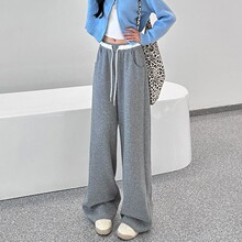 秋季新款卫裤宽松垂感休闲个性高腰双腰色微喇裤华棉运动裤女裤TM