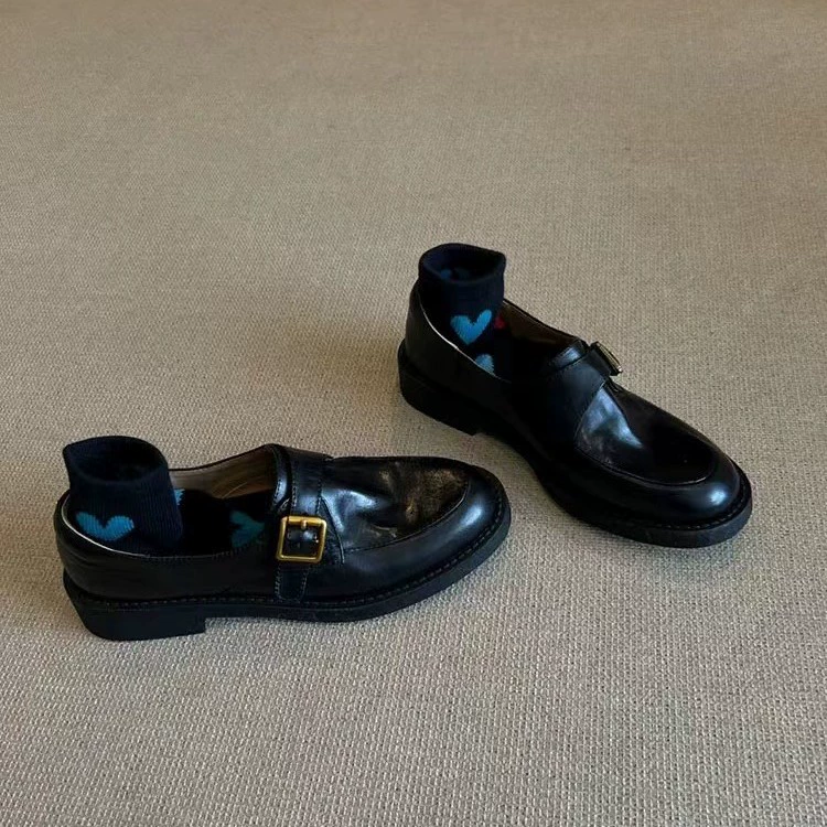 Коровья кожа версия ~ Ретро кожаные туфли в британском стиле jk маленькие кожаные туфли женский ремень пряжка педали Lefu туфли круглые туфли осень