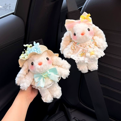 anti-abrasion clothing, a pair – Seat belt shoulder pad - sea-salt-straw-hat-bunny-pink-milk-puff-bunny-black-shoulder-pads