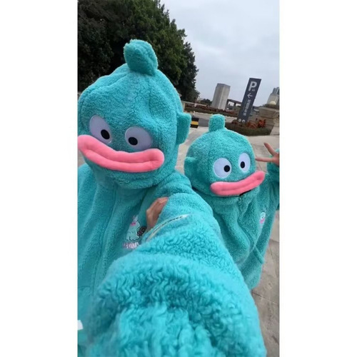 Clown fish hooded lamb fur coat for women in winter loose design niche funny street plus velvet thickened cotton clothing