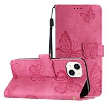 适用iPhone17皮套 16Pro肤感磨砂压花蝴蝶插卡保护套三星S25纯色