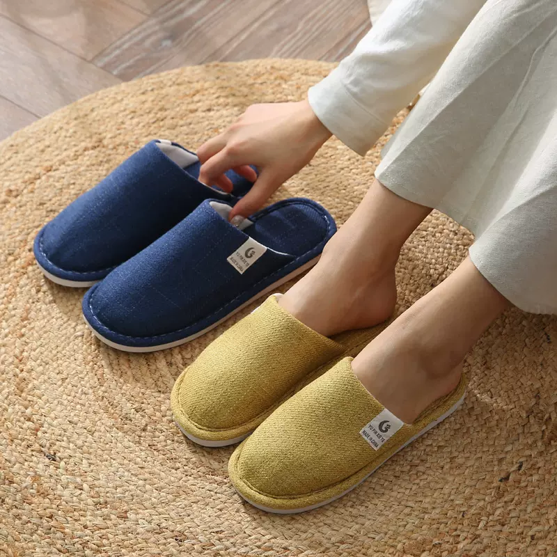 新款包头棉亚麻拖鞋女冬居家室内木地板防滑四季通用男春夏家居麻