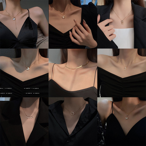 Ins style versatile titanium steel necklace women's niche design high-end temperament clavicle chain Internet celebrity butterfly accessories wholesale