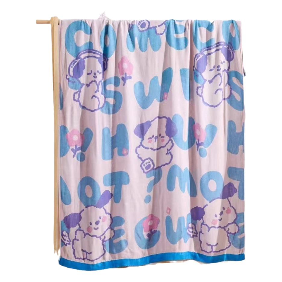 Single Cotton Gauze Cover Blanket for Four Seasons Universal High-grade Cartoon Cloud Towel Nap Thickened Cotton Towel Quilt