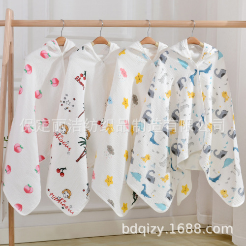 Four-layer gauze bath towel for children with hooded marshmallow cape soft cartoon baby bathrobe bath towel
