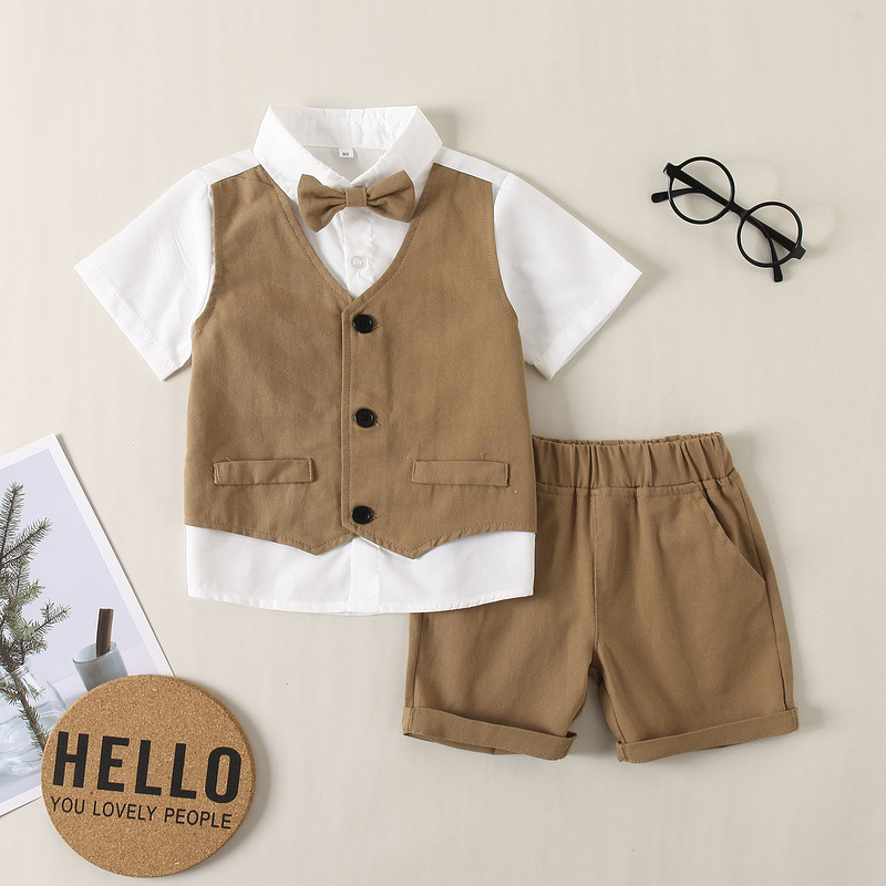 Boys' gentleman Party Dress Set 2022 summer new children's Short Sleeve Shirt handsome vest shorts children's wear