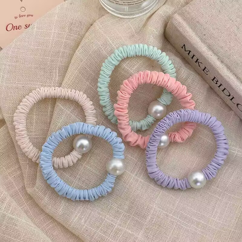 크림색 진주 원단 소장 반지, 심플하고 신축성이 뛰어나고 내구성이 뛰어난 포니테일 머리띠, 달콤하고 다재다능한 소녀용 헤어밴드