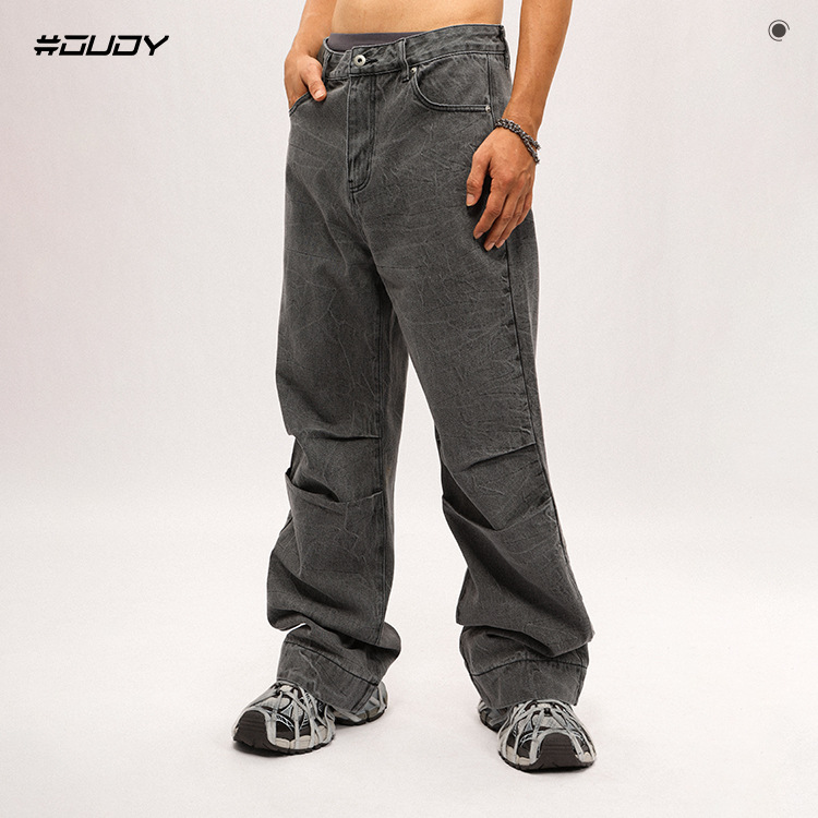 Men's Clothing Men's Retro Distressed Washed Straight Leg Jeans High End Streetwear Long Pants Casual Loose Fit Denim_mkmklike.com