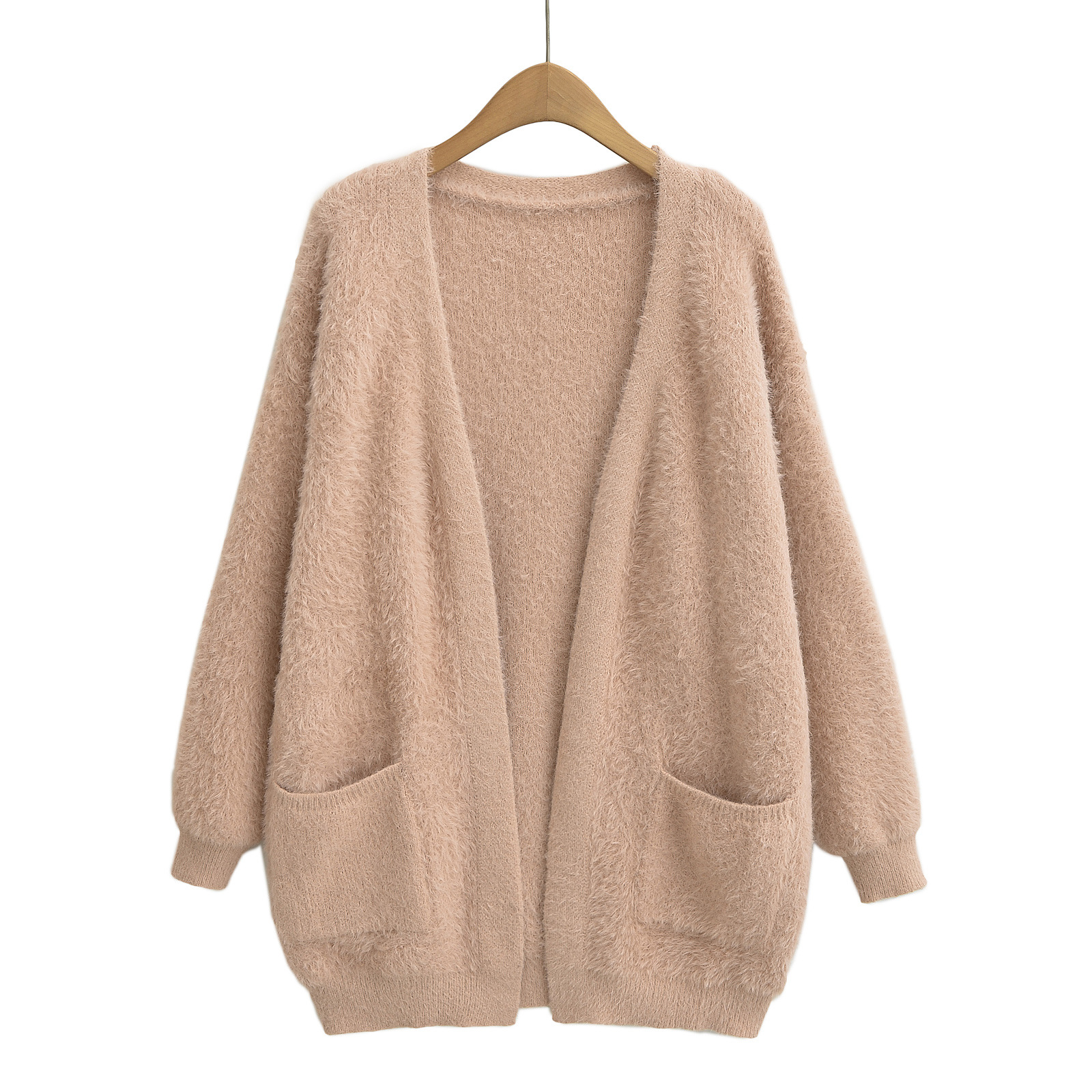 Soft and Lazy Imitation Mink Hair Mid Length Knitted Cardigan for Women's 2023 Autumn/winter New Loose and Thickened Sweater Coat_voghion.com
