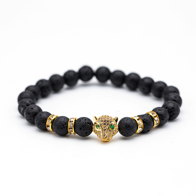 Frosted Volcanic Rock Bracelet Beads Leopard Lion Head Bracelet