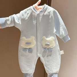 婴儿连体衣保暖秋装夹棉宝宝衣服秋冬款对开休闲儿童可爱爬服哈衣