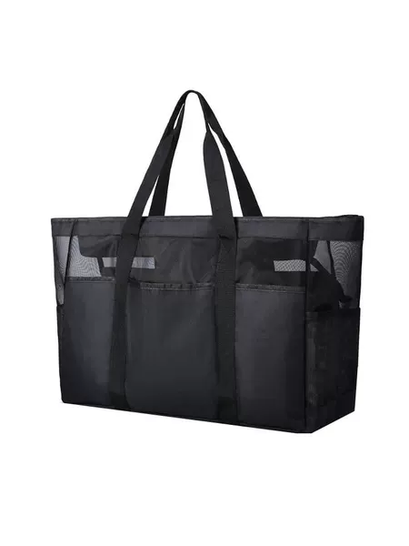 Large-Capacity Beach Bag Mesh Handbag Transparent Cosmetics Bag Waterproof Shoulder Bag Zipper Mesh Shopping Mall Shopping Bag