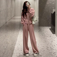 2025新款粉色韩风chic秋季套装女装显瘦宽松连帽时尚运动休闲服